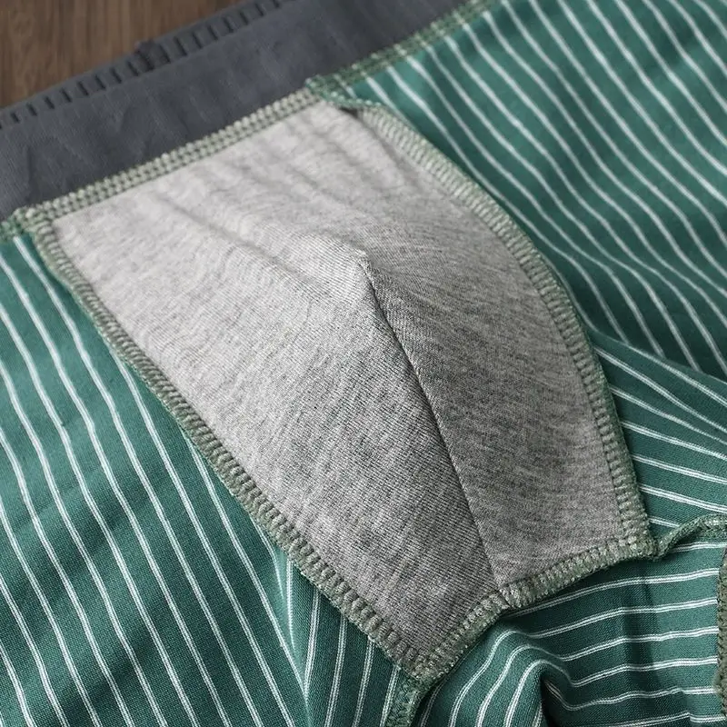 Men's Underwear Pure Cotton Flat Corner Pants Shorts Stripe Bottom Panties Underpants New Mid-Rise Large Size Breathable Boxers