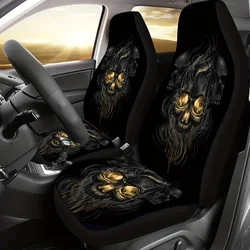 Black Golden Skull Print Car Seat Cover Car Accessories Car Seat Cover 2pc Car Seat Cover Set Halloween Decor for Men Car Truck