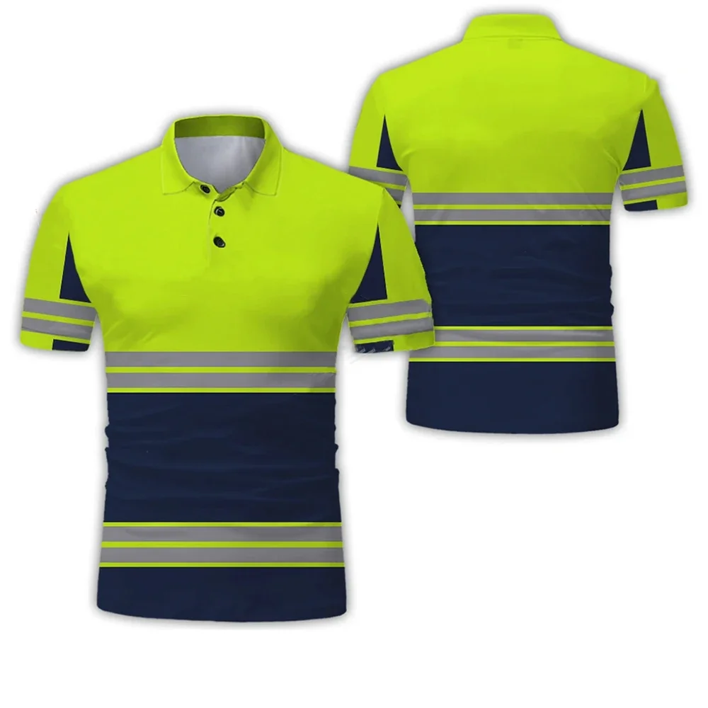 Uniformes de trabajo de proyecto para hombres, camisa Polo de gran tamaño con estampado 3D de excavadora, camiseta de manga corta, uniforme transpirable, ropa de trabajo de seguridad