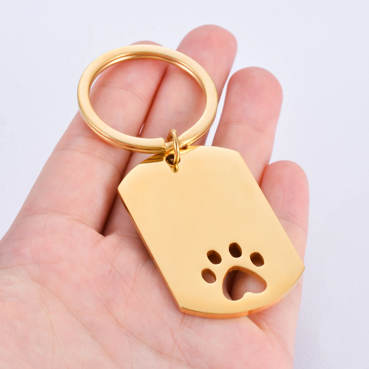 10Pcs High Quality Stainless Steel Blank Keychain Rectangle Hollow Paw Print Keyring For Women Men To Record Metal Jewelry