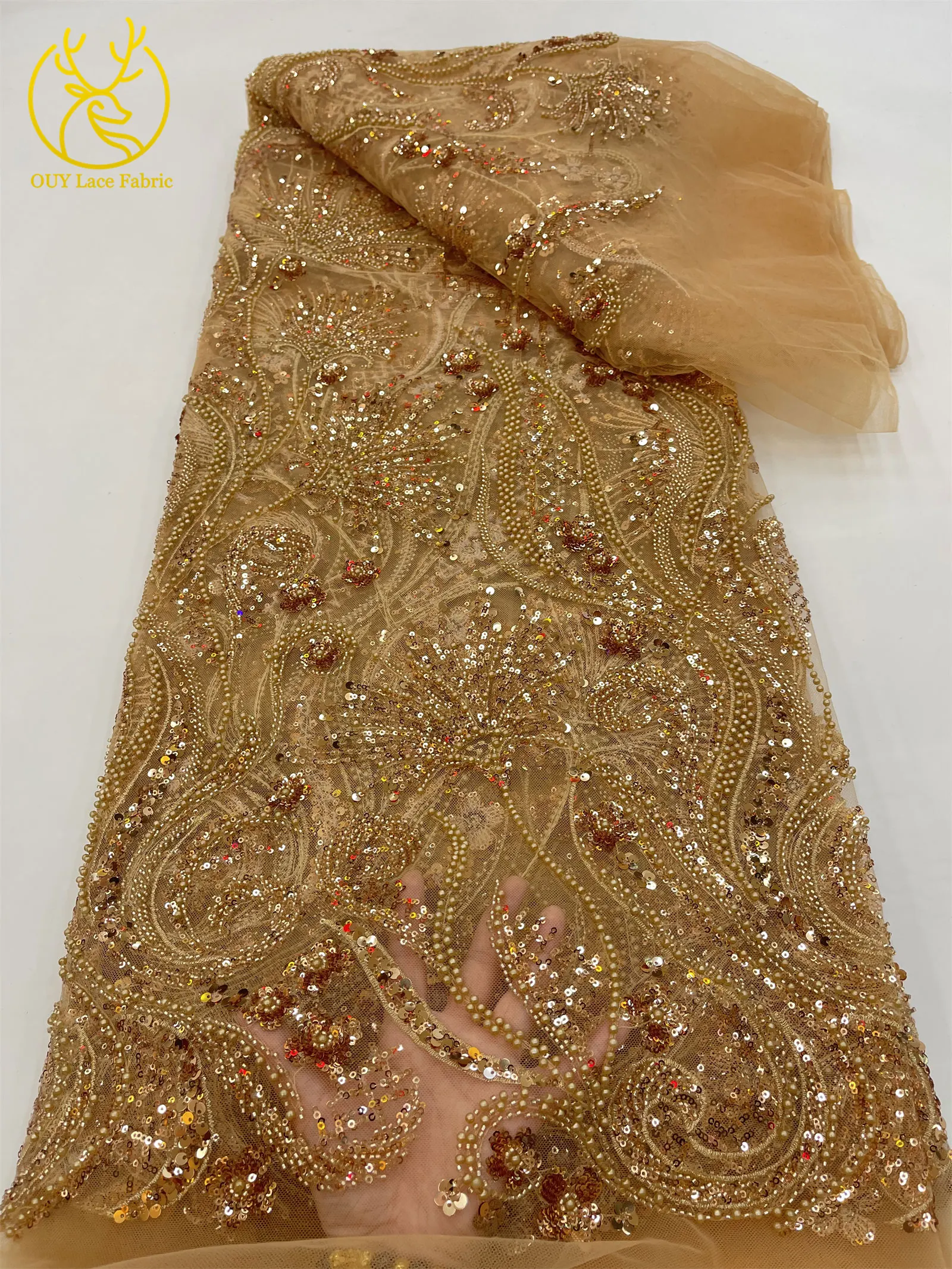 Fashion French Mesh Embroidery Beaded Lace Fabric 2025 Sequins African Nigerian Lace Fabric Wedding Dresses Party Dresses