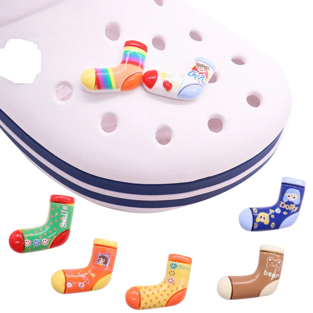 Mix 50pcs Resin Kawaii Colorful Socks Smile Girl Lucky Bear Shoe Charms Sandals Shoes Decoration Slipper Accessories Kids Gift