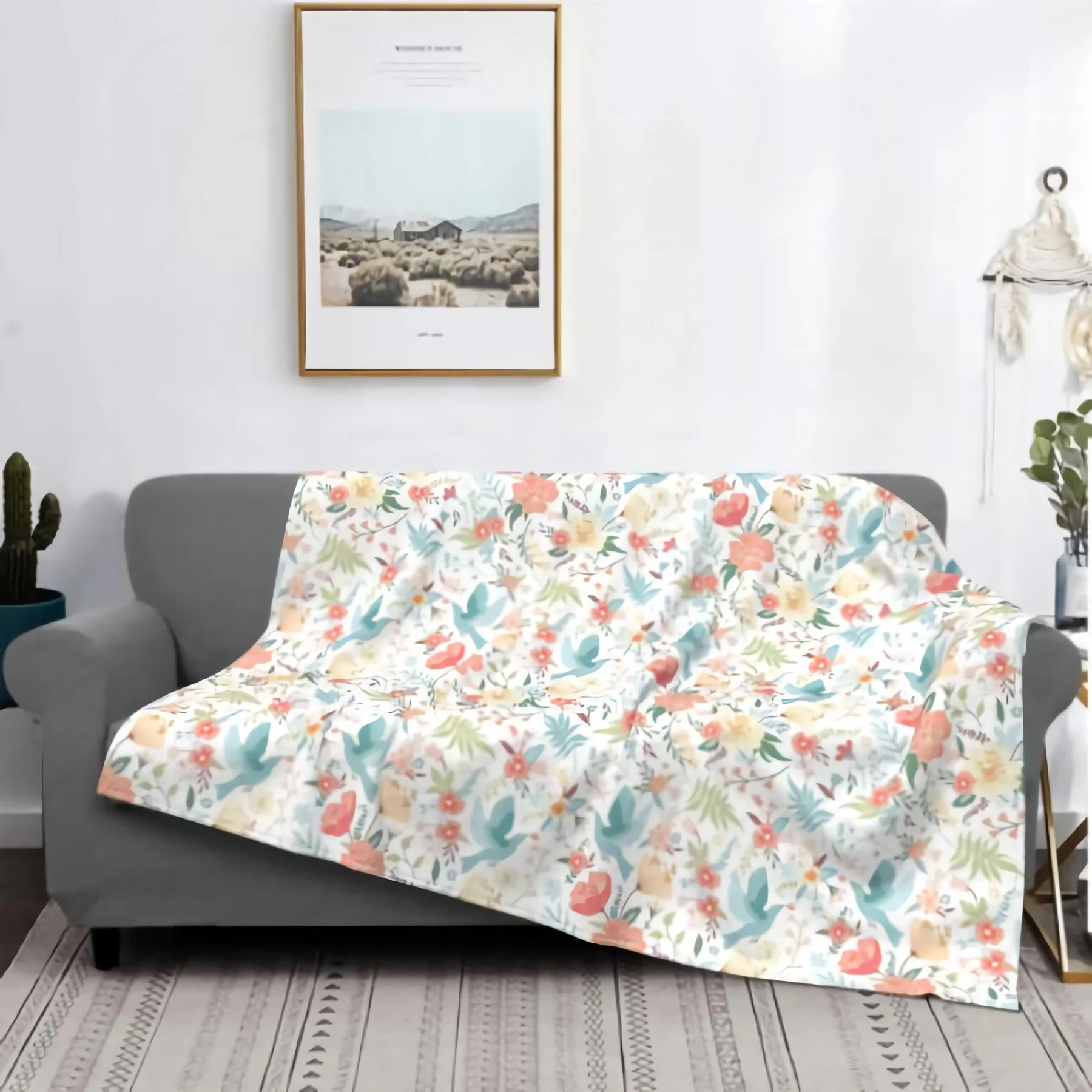 

Floral Pattern Throw Blanket 80x60inch for men women Super Soft Warm Lightweight Fleece Blankets Plush Blankets Room Decor