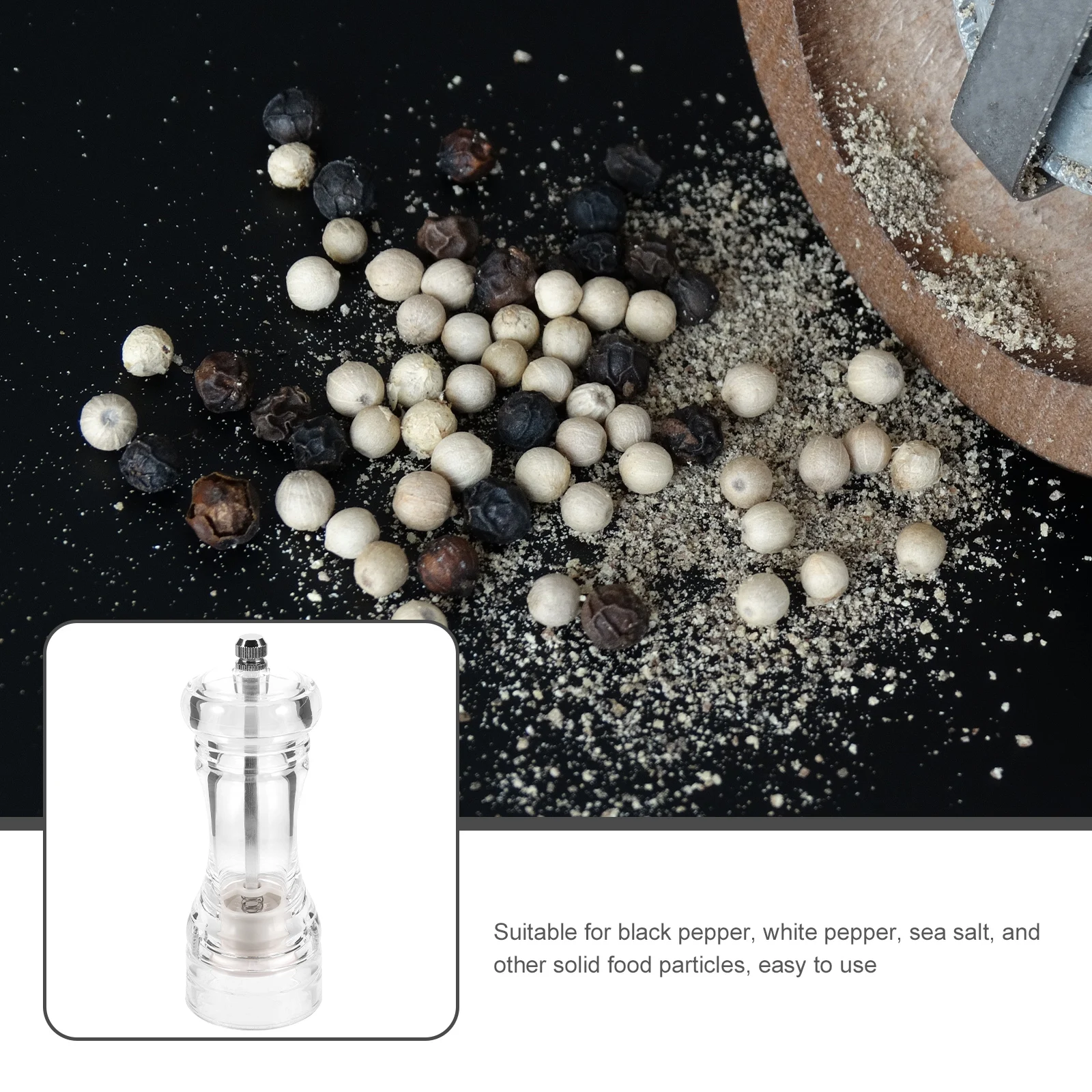 

Manual Mill Refillable Kitchen Gadget Transparent Acrylic Grinder For Salt Black Pepper Sea Seasoning Portable Spice