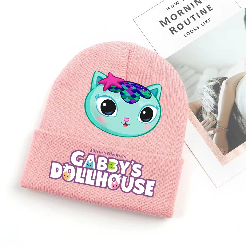 Gabby Dollhouse Knitted Hat Gabbycat Cute Cartoon Soft Sweet Headdress Girls Cold Cap Warm Kids Hats Knitted Wool Birthday Gifts