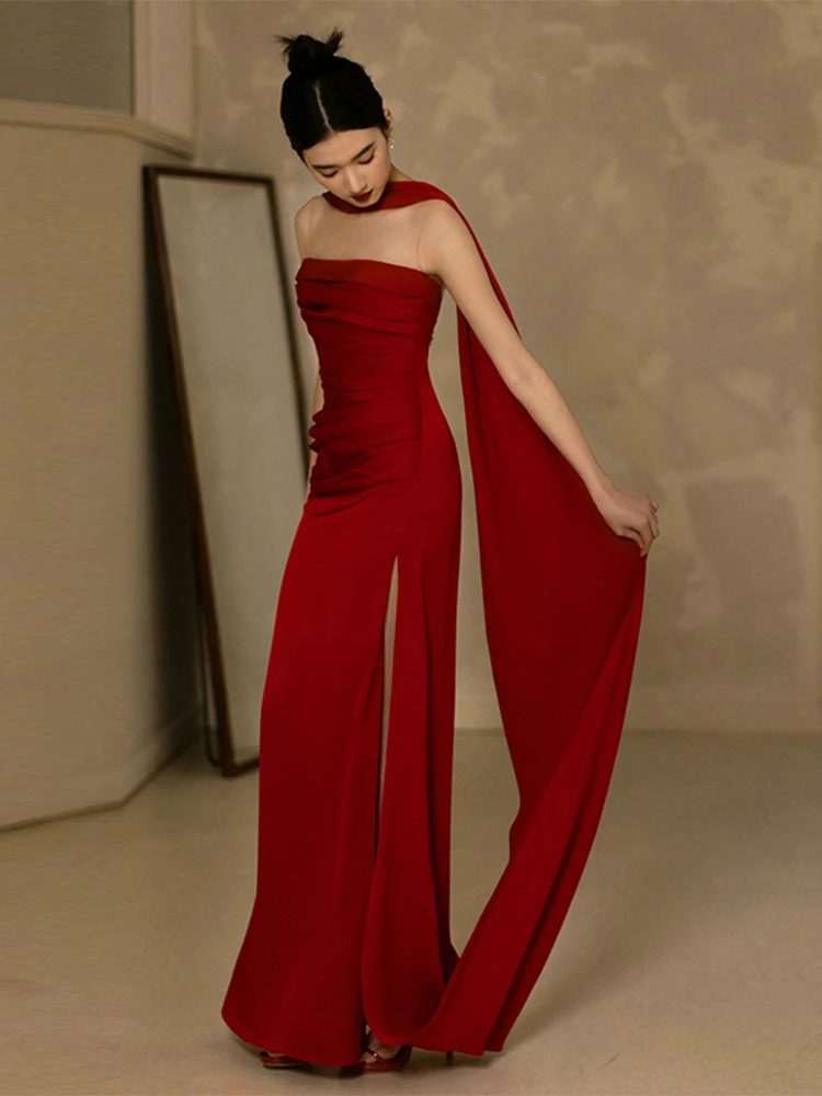 

Ele Red Evening Gown Bal Wedding Dr for Women Sexy High Quali Long Skirt for Engagement And Banquet