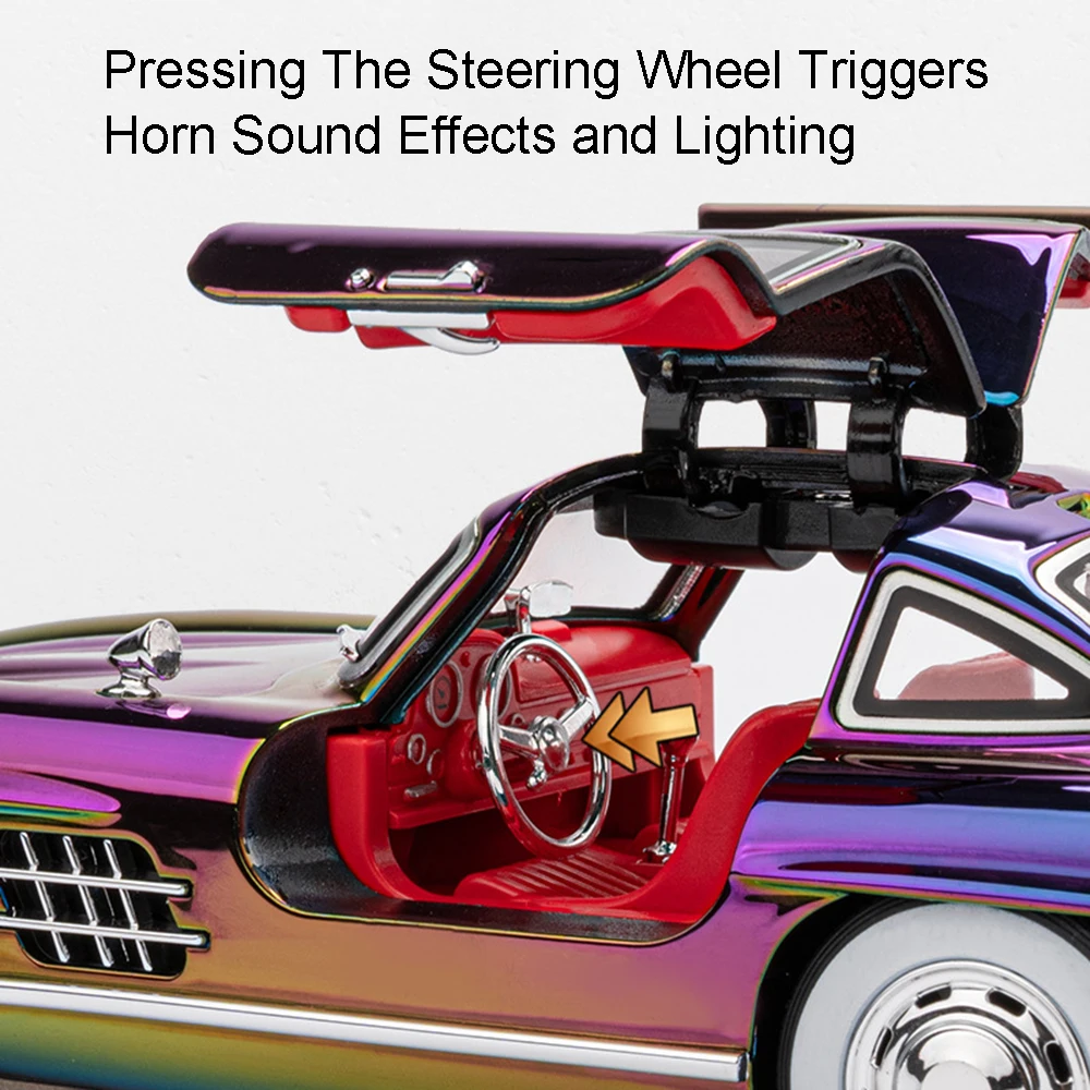 1:24 Model Toy 300SL 500K Vintage Car Alloy Diecast Sound Light Door Opened Pull Back Shock Absorption Children Interactive Toys