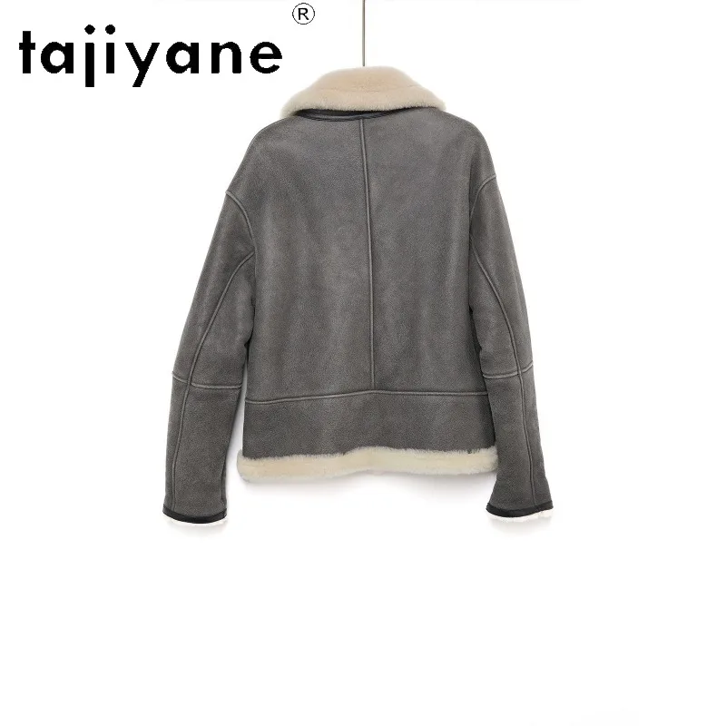 TAJIYANE 100% Sheep Shearling Real Fur Coat Lapel Katus Biker Style Fur Jacket Womens Winter Coats Zipper Jackets for Woman Шуба