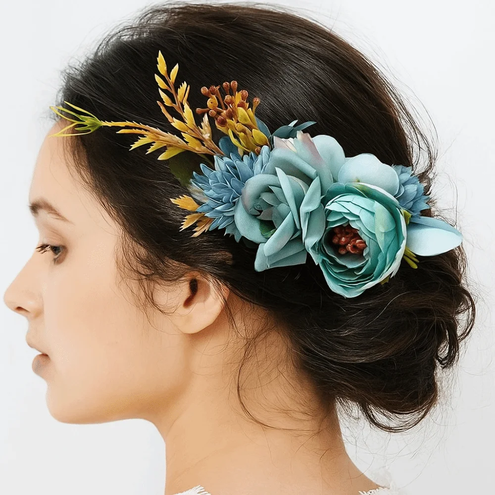 

Multicolor Flower Hair Combs Alloy Simulated Flower Thai Toothed Insert Comb Ethnic Style Cloth Hair Accessories Bridesmaid