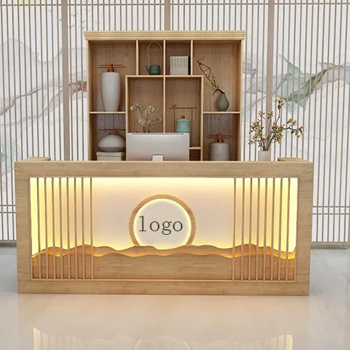 Solid wood cashier new Chinese-style front desk commercial reception counter