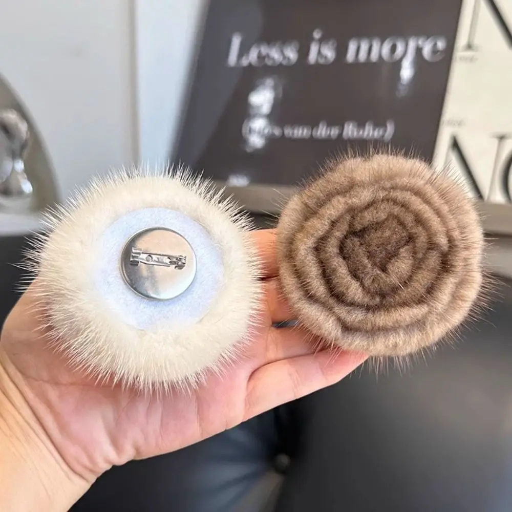 Women\'s Real Mink Fur Flower Brooch Women\'s Simple Fashion High-end Sweater Pin Accessories Clothes Scarf Decorative Accessories