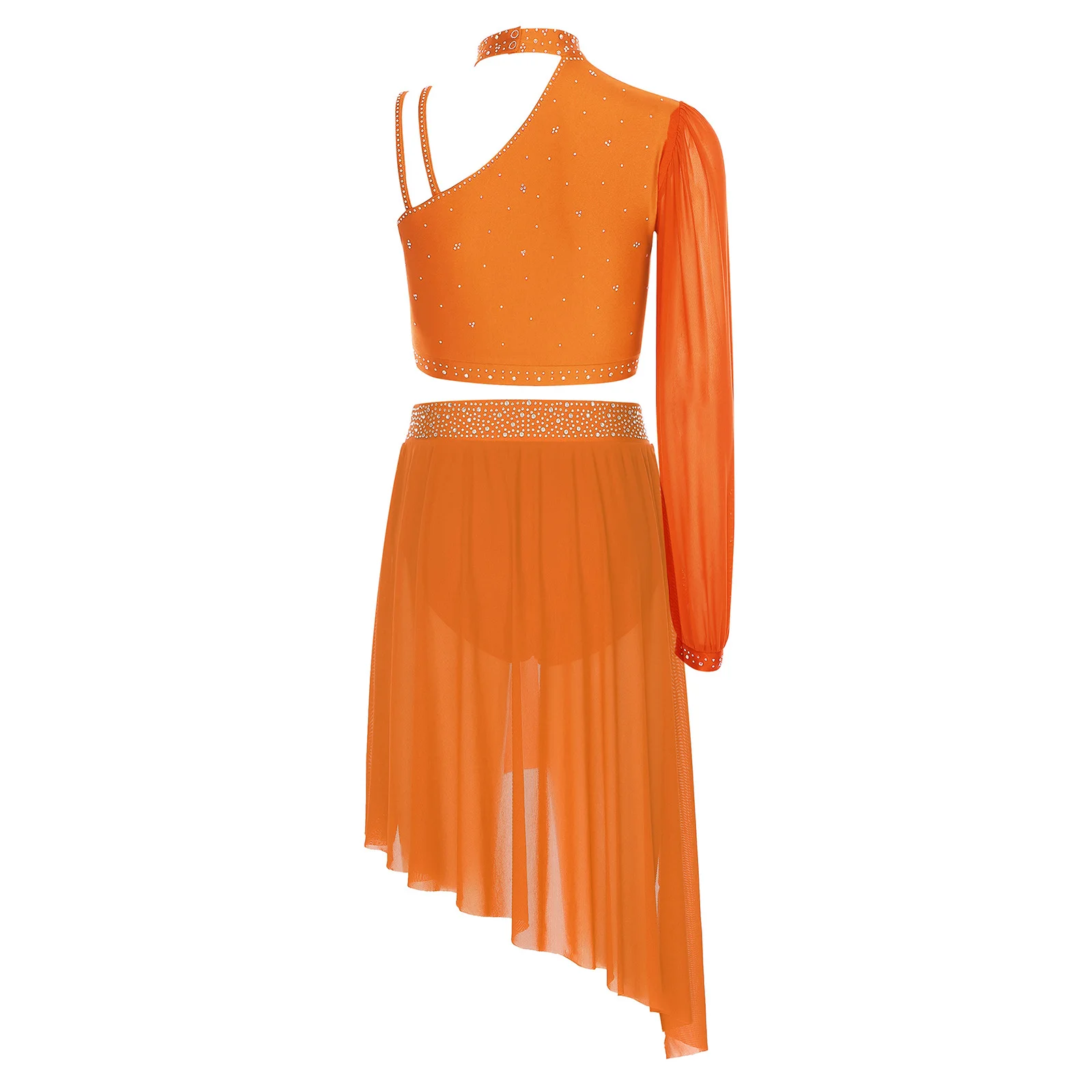 Conjunto de dança lírica moderna feminina jazz latino dança desempenho trajes festa strass assimétrico colheita superior briefs com contornado