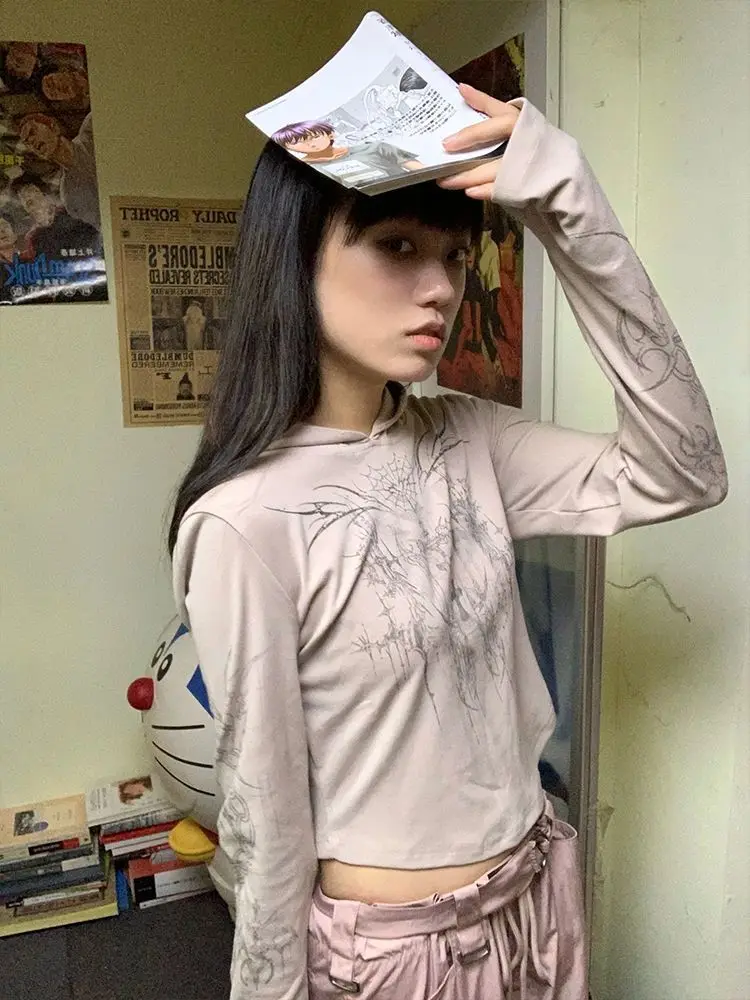 

Sweet Cool Y2k Hoodie Sweatshirts Mujer Thin Long Sleeve Sun Protection Coat 2025 Summer New Slim Fit Print Top for Women