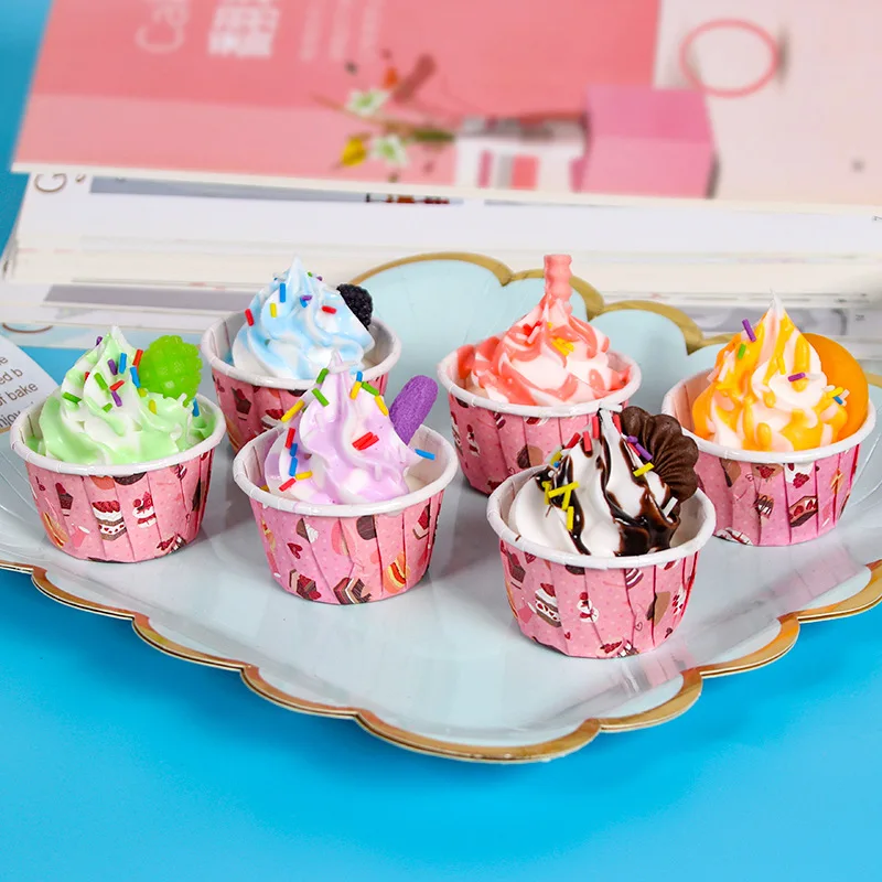 6pcs Simulation Ice Cream Model Fake Ice Cream Fruit Sundae Cup Dessert Shop Window Display Decor