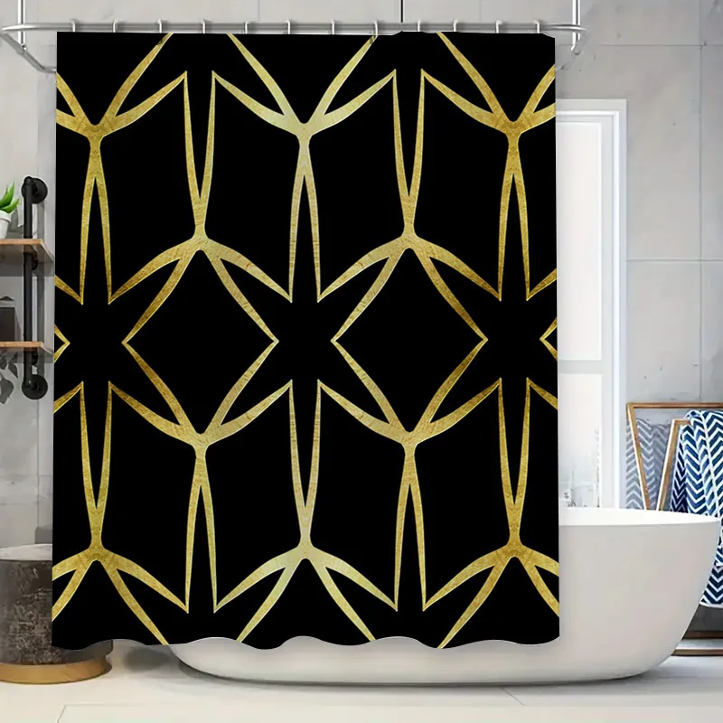 

Золотая занавеска для душа с геометрическим рисунком, современный декор для ванной комнаты, водонепроницаемая ткань с металлическими крючками, доступны различные размеры