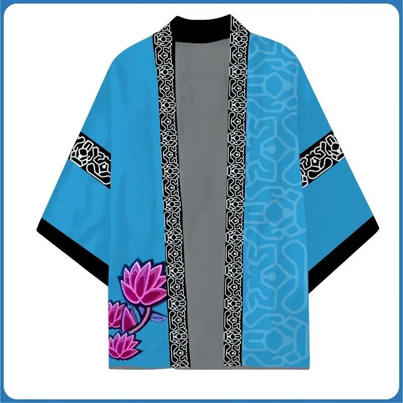 المرأة هالوين كرنفال كيمونو عيد الميلاد الأرجواني زهرة نمط الأزرق ثوب الكيمونو الياباني دور اللعب سترة معطف تأثيري حلي #4