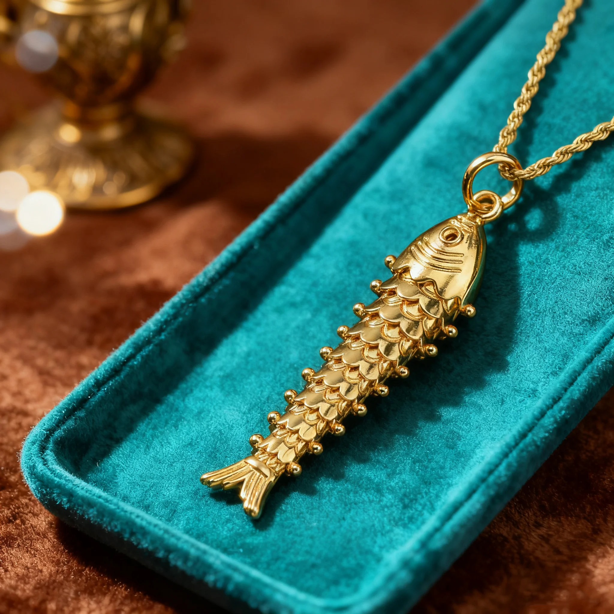 

Gold Plated Copper Swinging Fish Pendant Necklace Moving Tail Vintage Bohemian Cultural Symbol Jewelry for Women Gift