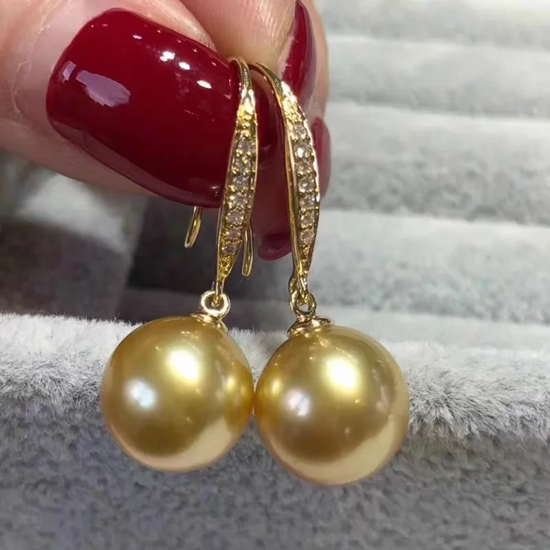 Charming Pair Of 16mm Gold Shell Freshwater Pearl Earring  pearl earrings  earrings for women  925 sterling silver  dangle