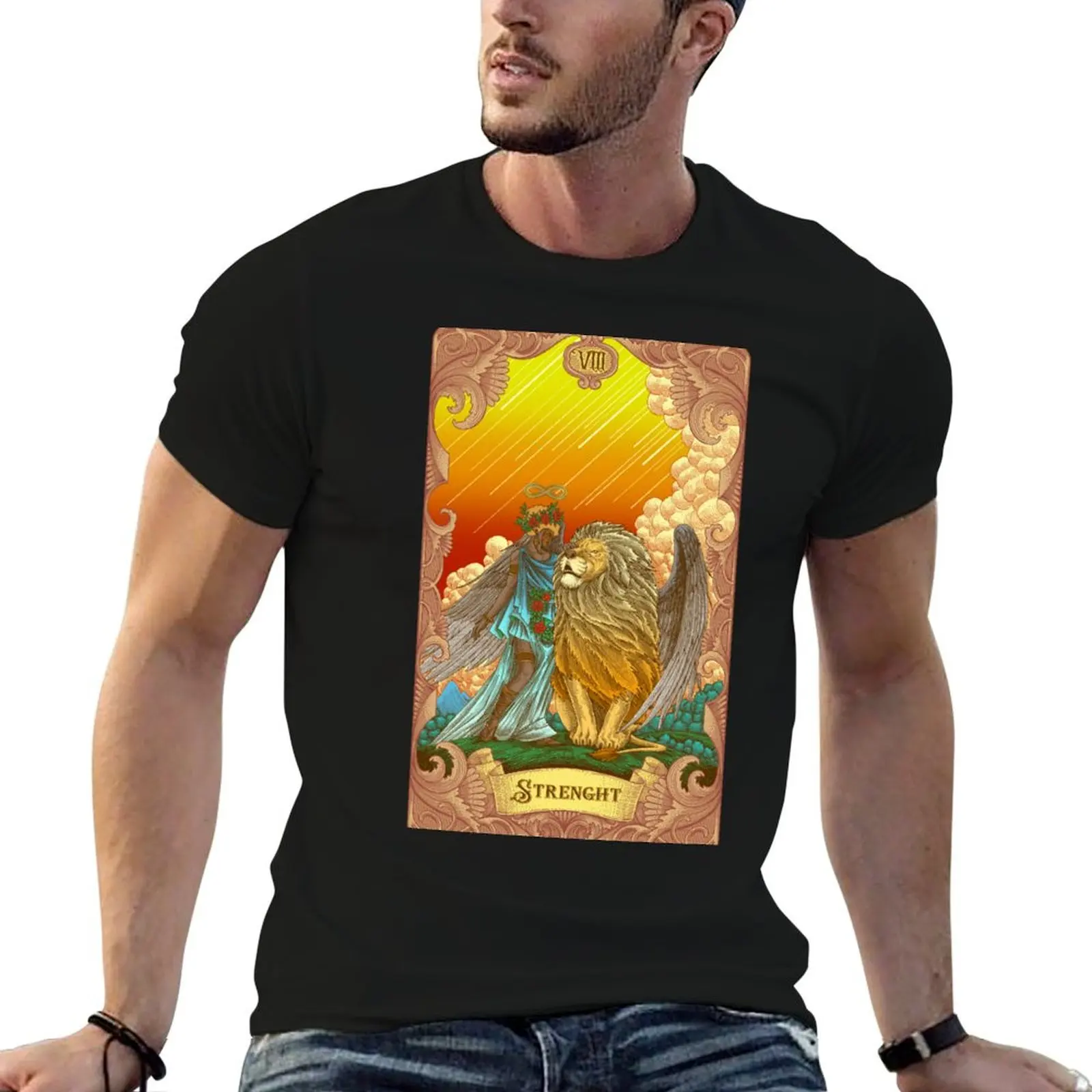 Strength Tarot Illustration T-Shirt Athletic Fit Sports Short Sleeve Top