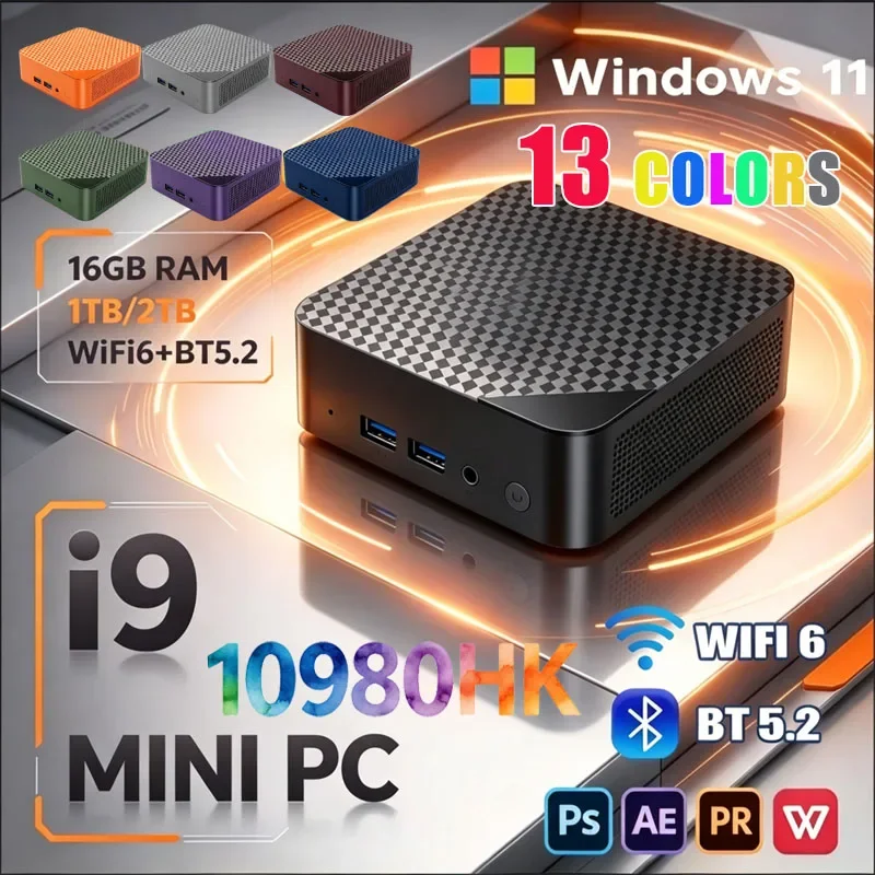 13 Shades Intel Core I9 10980HK Silent Cooling Mini PC 16GB Triple 4K Output WiFi6 BT5.2 Office Home Desktop Pro Max