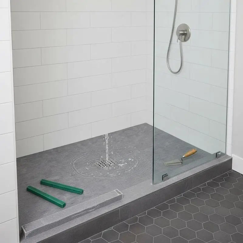 

Bath Enclosure Base System 38"x60" For Bathroom Renovation, Walk-in Shower, Wet Room Construction, ABS Central Bonding Flange, Metal Grate, Cuttable Sills, Slope Sticks, Installation Trowel, Tapered Design, Professional Grade Layout Kit