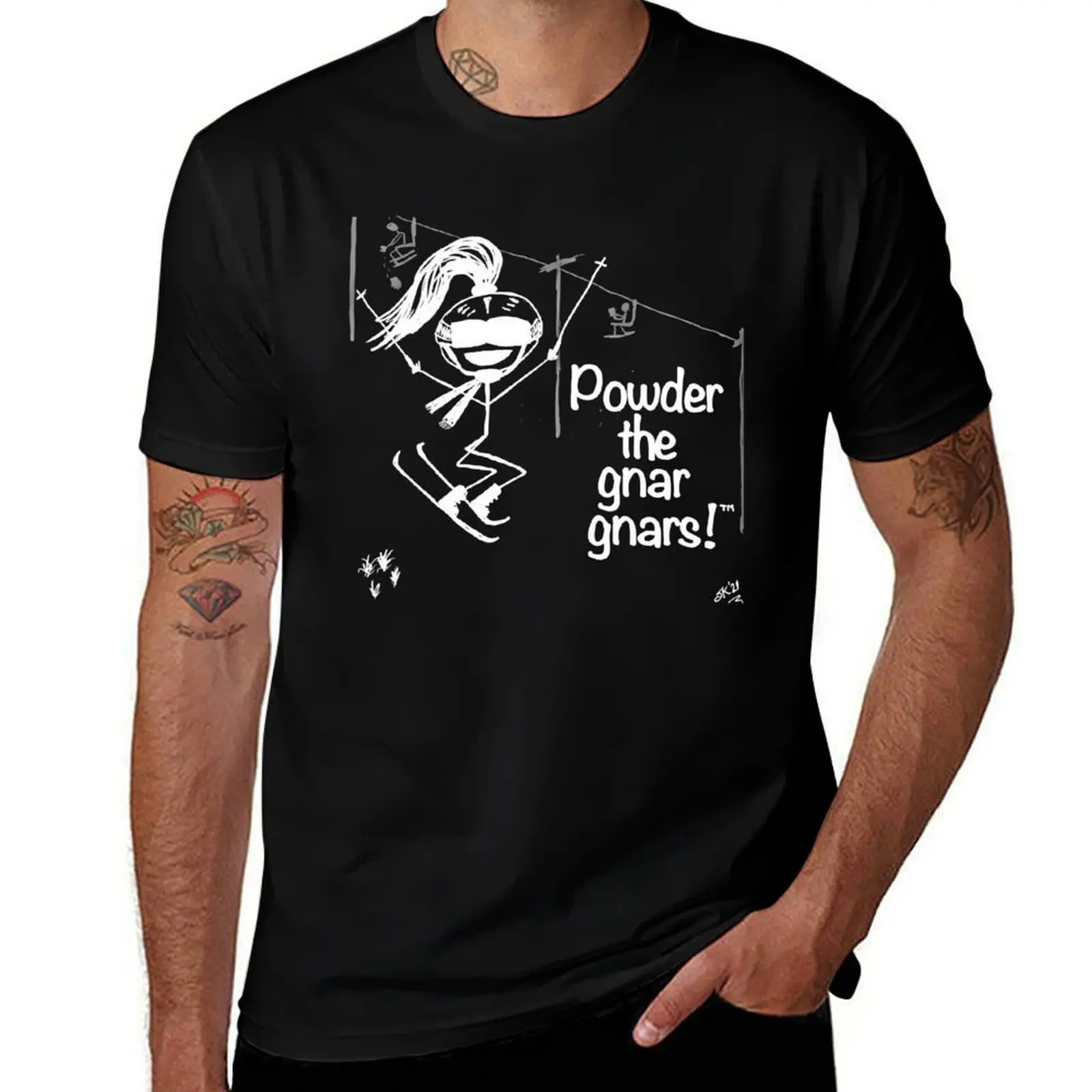 Powder the gnar gnars!? White Ink PONYTAIL!! T-Shirt Plus Size Loose Short Sleeve Top T-Shirt