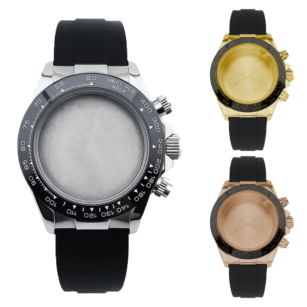 NEITON 39mm VK63 Watch Case Silver/Gold With Strap Solid Stainless Steel For VK63 Watches Automatic Movement Accessory Parts