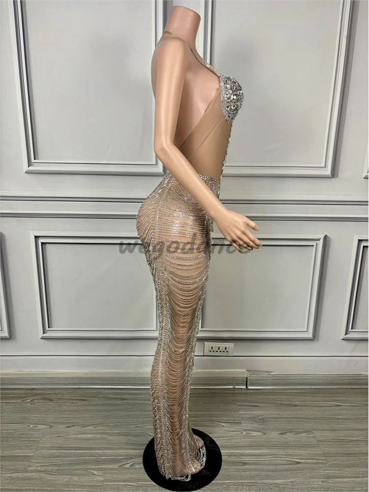 JOLong-Robe de Soirée Sexy avec Strass pour Femme, Nouvelle Collection