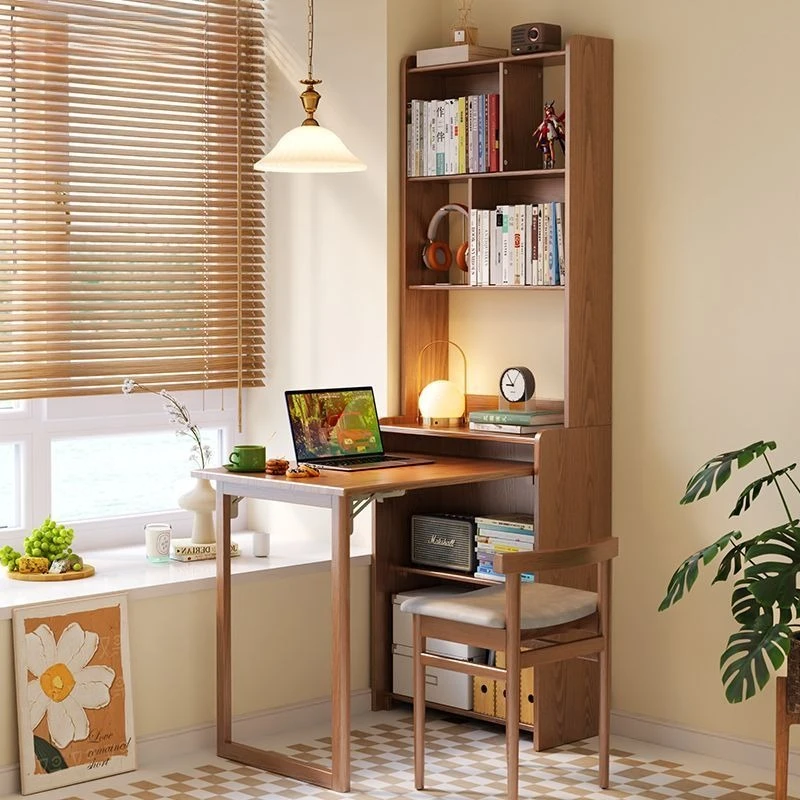 

Solid wood corner desk, bookcase, bookshelf combination, wall computer table, home student folding study table