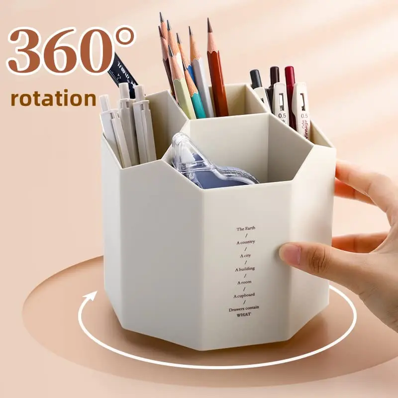 

360 Degree Rotating Pen Holder Hexagon Pencil Box Desk Organizer Accessories School Office Supplies Large Storage Containers