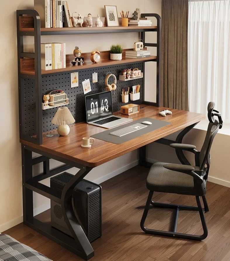 Desk Bookshelf Integrated Perforated Board for Children's Learning Desk, Student Learning Writing Desk, Solid Wood Computer Desk