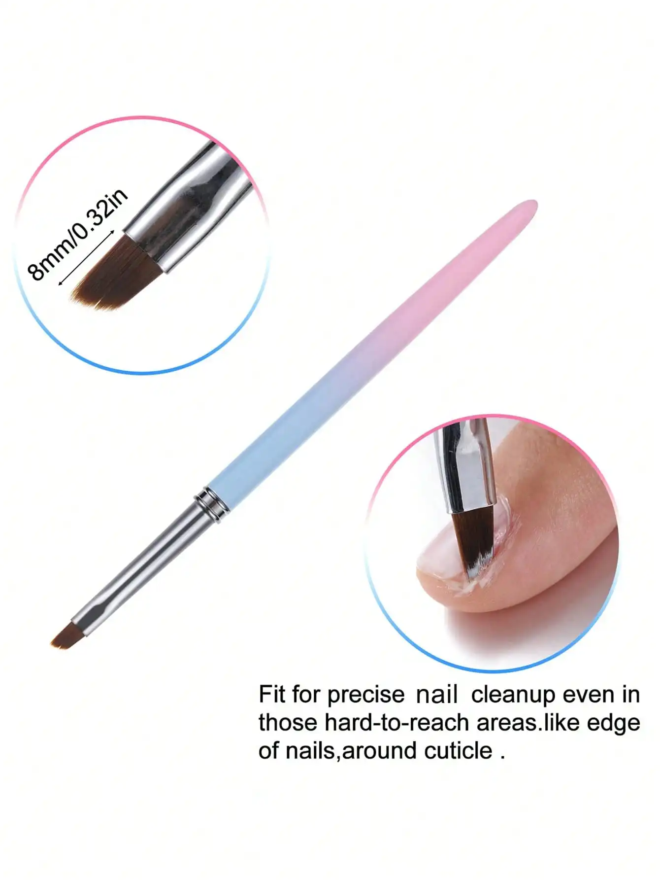 Nail Art Clean Up Brushes, 2 stuks ronde en schuine nagelborstels voor het reinigen van nagellakfout op de nagelriemen, acetonbestendige nagelbr