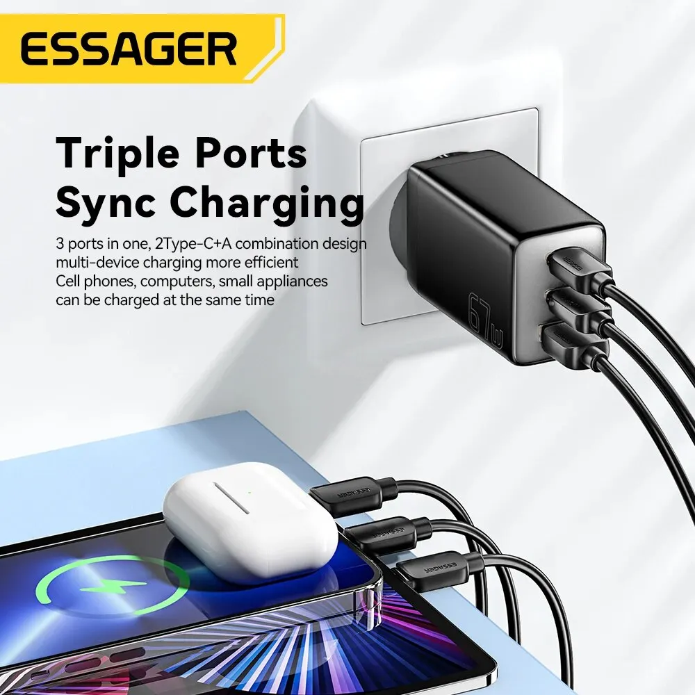 Essager 67W GaN USB Type C Ładowarka do laptopa 45W 25W PD QC 3.0 Szybkie ładowanie do Macbooka Xiaomi Samsung Iphone14 13 Ładowarki do telefonów — zdjęcie 5