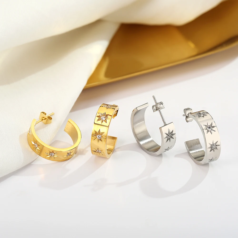

Chamica 20mm With Cubic Zircon Shiny Waterproof Chunky Earrings Hoops Earrings For Women Lightweight Gold Hoop Earring