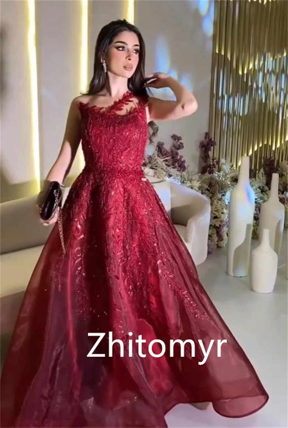 Customized Sparkle Fashion Strapless Ball gown Party Dresses Embroidery Paillette / Sequins Sweep/Brush Skirts Organza Evening