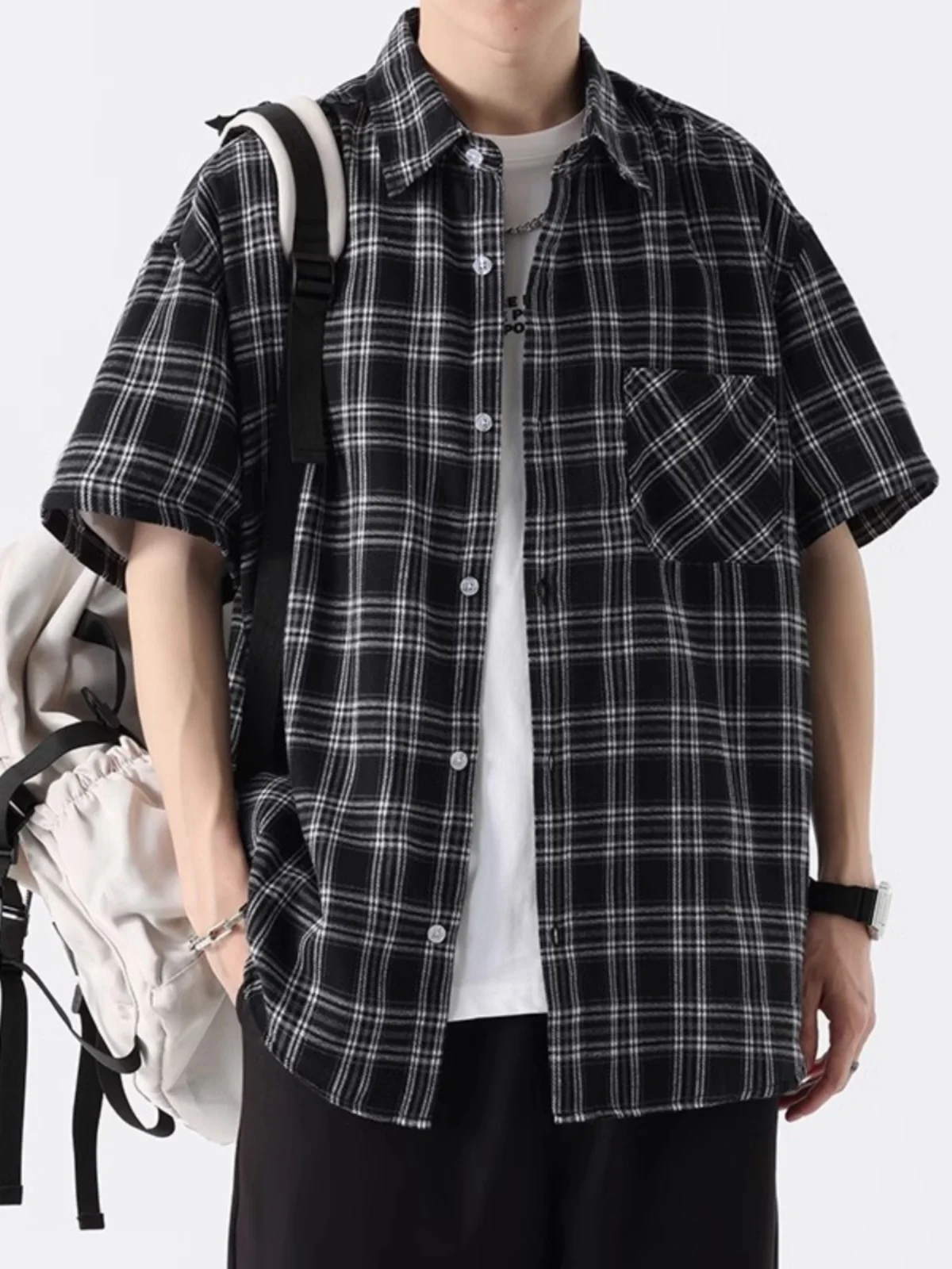 

Loose Fit Summer ort Sve irt Men's plus Size 300 Pou Plaid Pattern Casual Versatile Breathable Cotton irt
