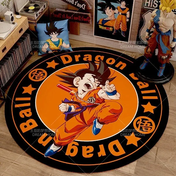 Anime Dragon Ball Round Home Carpet Cartoon Goku Vegeta Non-slip Foot Mats Living Room Bedroom Bedside Computer Chair Floor Mats