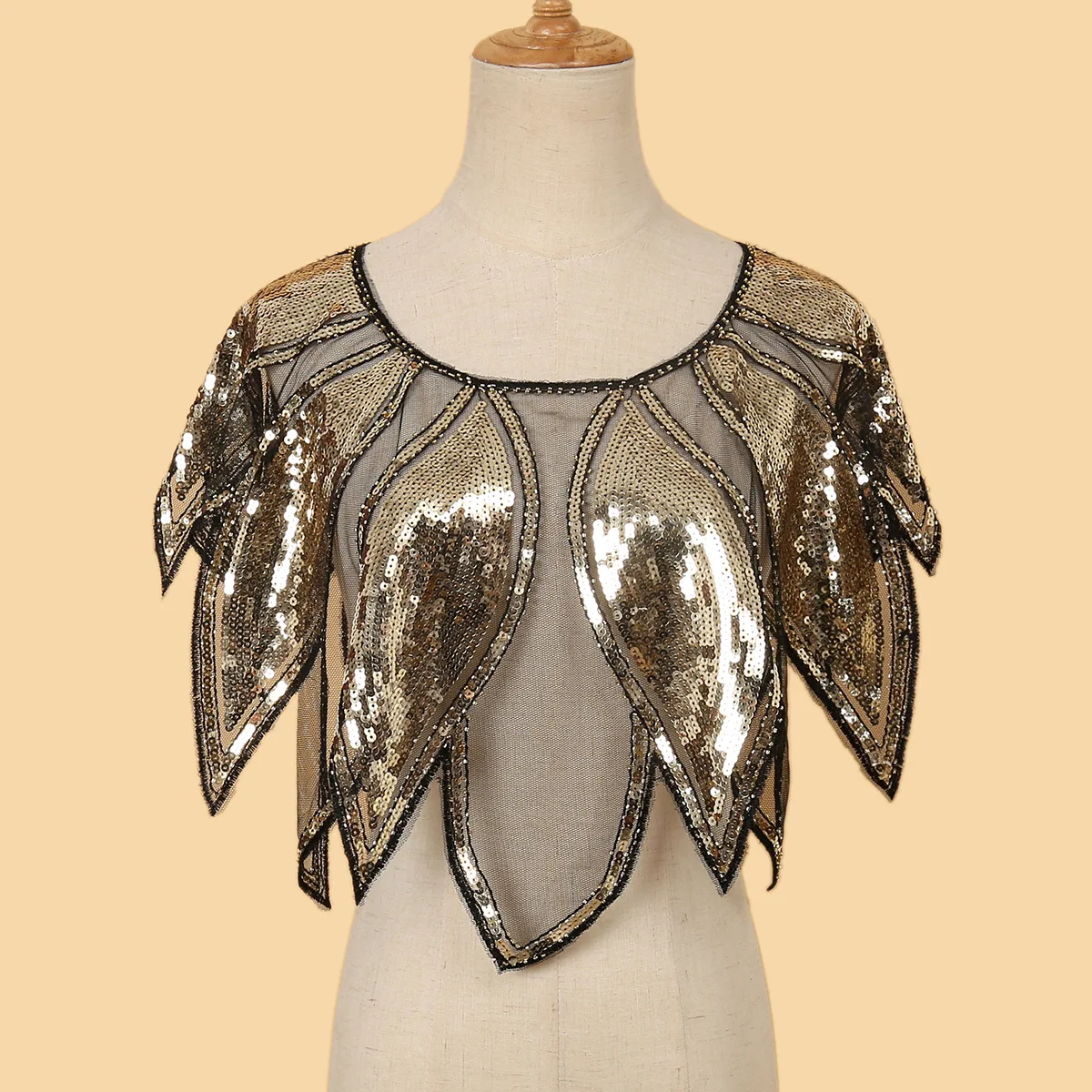 Vintage Geometric Embroidered Inelasticity Shawl Flying Wave Beaded Sequin for Women Formal Party Weddings Harlem Night