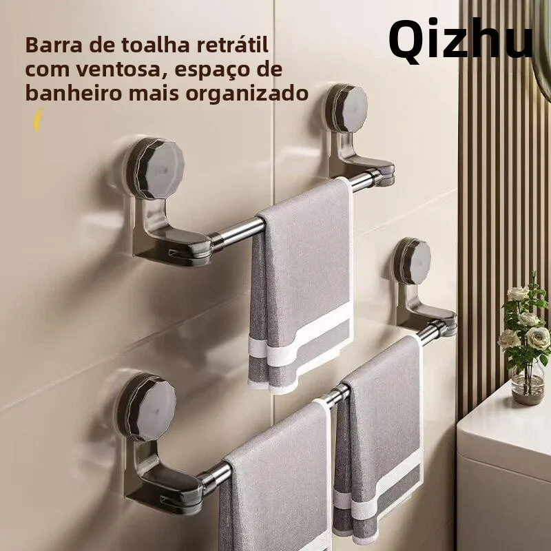 Suporte de Toalhas Sem Furos para Uso Doméstico, Prateleira Extensível com Ventosa para Armazenamento de Toalhas, Organizador...