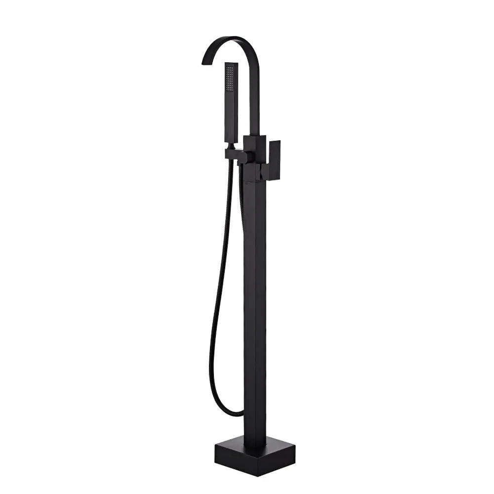 Modern design matt black floor standing hot and cold bathtub faucet