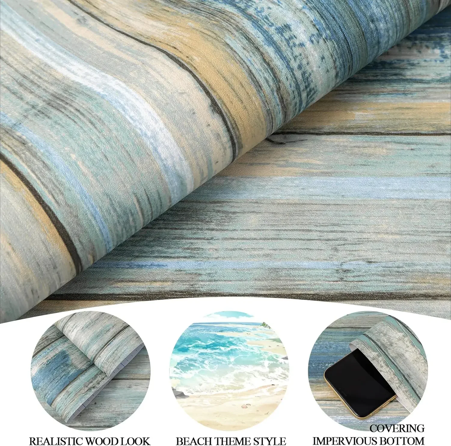 Wood Contact Paper Blue Distressed Peel and Stick Wallpaper, Self-Adhesive and Removable Wall Paper for Classroom and Cabinets