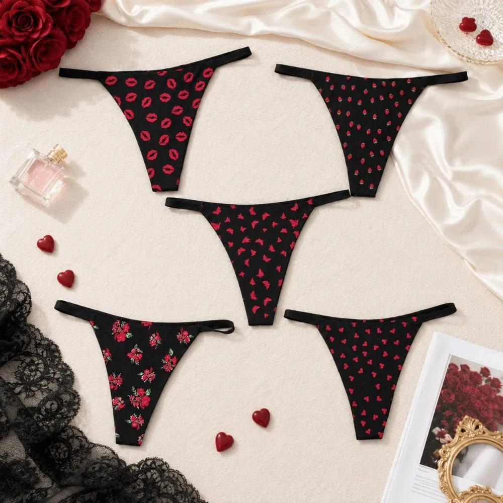 Bikini Style Seamless Women Thongs Low-waist Lips T-back Briefs Lingerie Strawberry Underwear Girl