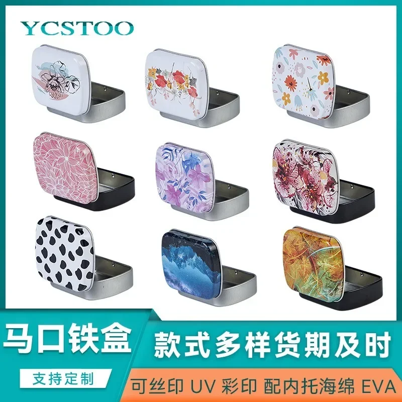 Floral Pattern Mini Storage Box for Candy and Pill Cute Square Tin Small Box with Cover Lid High Quality Jewelry Tinplate Can