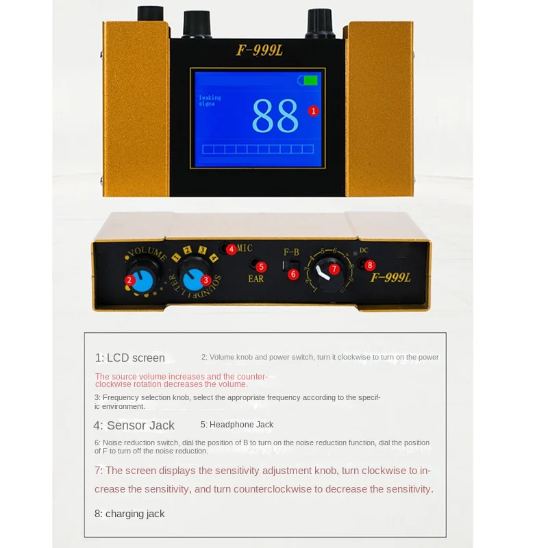 Imagem -04 - Detector de Vazamento de Tubulação de Água Doméstica Piso Aquecimento Detecção de Vazamento Interior F999l F999e