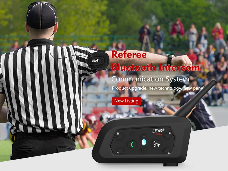NewEJEAS V6C Football Referee Intercom System Waterproof and Noise Cancelling Headset for Motorcycles and Sports officiating
