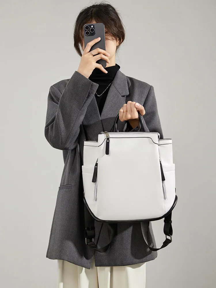 

Original Personalized High-end Vertical Square Splicing Contrasting Color Simple Casual Versatile Large Capacity Backpack Trendy