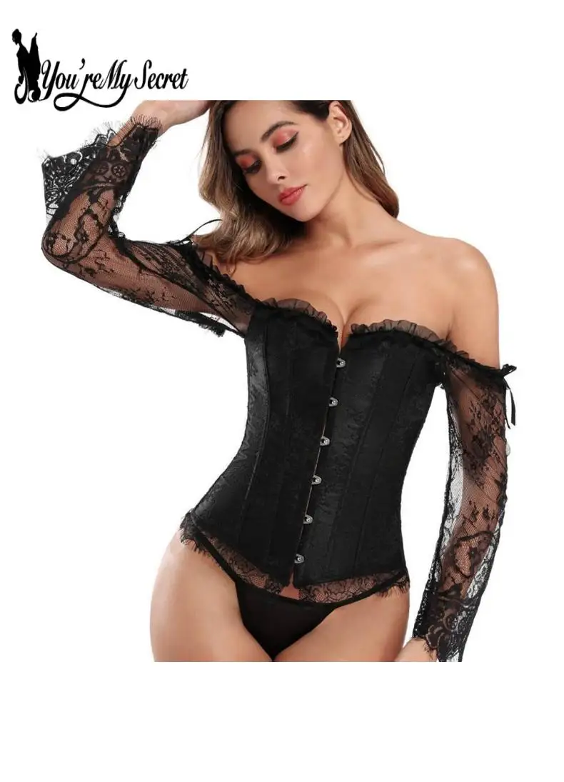 القوطية طويلة الأكمام مشد المرأة قميص مثير بلوزات من الدانتيل خمر خارج الكتف فستان ريترو الشارع الشهير ملابس حفلات للسيدات #2