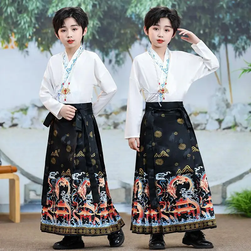 

Комплект Imperial Boys Hanfu 2025 — юбка с конским лицом в стиле династии Тан, древний китайский костюм для детей, наряд для весеннего фестиваля