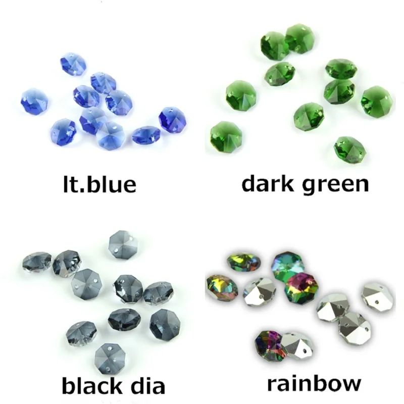 100pcs/1000pcs 14mm Crystal Glass Prisms Octagon Beads With 1 Hole/2 Holes Lamp Glass Chandelier Parts For Pendant Decoration