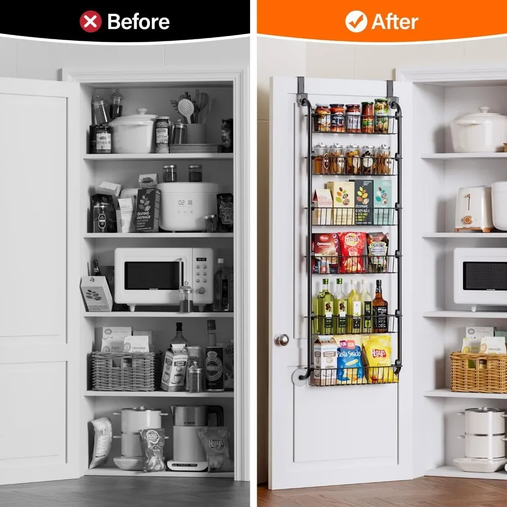 

Over The Door Storage Rack Heavy-Duty Metal Wall Hanging Basket Behind The Door Shelf Multifunctional Kitchen Bedroom Organizer